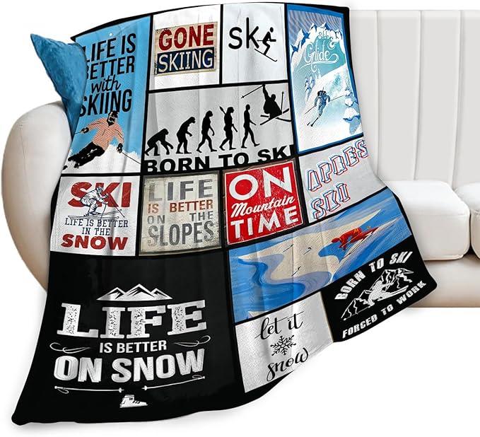 Tijuboni Ski Throw Blanket Skiing Gifts for Girls Boys Women Men Kids Adults Soft Flannel Fleece Blanket for Couch Sofa Bed Home Decor 60"x80"