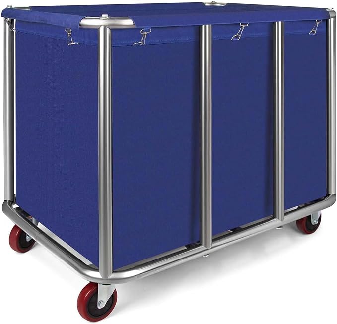 Commercial Laundry Cart with Wheels, 400L Capacity Heavy Duty Large Laundry Basket with Watertight Oxford Bag and Sturdy Steel Frame for Home, Hotel,Hospital,440 lbs(Blue)