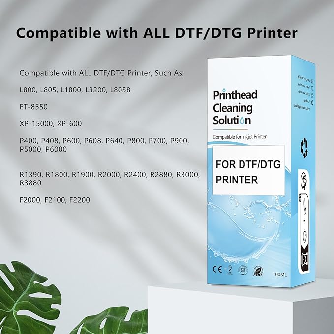 DTF Cleaning Solution for All DTF DTG Printers 100mL, Printhead Cleaning Fluid for Direct Transfer Film Printer ET-8550 XP-15000 L800, DTG Cleaning Solution for Direct to Garment Printer L1390 L1800