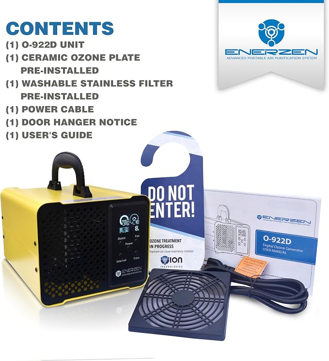Enerzen O-922D - Digital Ozone Generator for Eliminating Odors - O3 Machine Air Ionizer Deodorizer with Adjustable Settings for Any Room Size