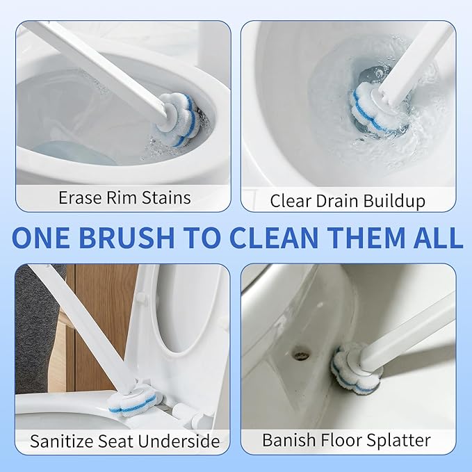 Wazzio 2 Pack Disposable Toilet Brush with Holder Set, 104 Count Toilet Wand Refills, Extended Handle Toilet Bowl Cleaner Brush for Bathroom and Bathtub Deep Cleaning