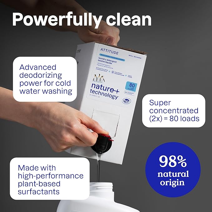 ATTITUDE Liquid Laundry Detergent, EWG Verified, HE Compatible, Plant-Based & Vegan, Natural Laundry Soap, Wildflowers, 80 Loads, 67.6 Fl Oz (Pack of 6)
