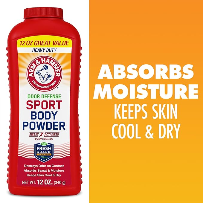 Arm & Hammer Sport Body Powder, Powder for Men and Women, Fresh Feeling, Talc Free, Aluminum Free Odor Defense with Baking Soda