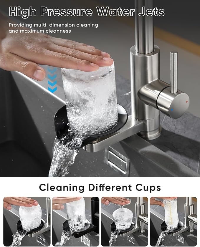 Kitchen Faucet with Cup Washer Pull Down Sprayer Stainless Steel Kitchen Sink Faucet with Deck Plate Glass Rinser Single Hole Brushed Nickel 866-3307SN
