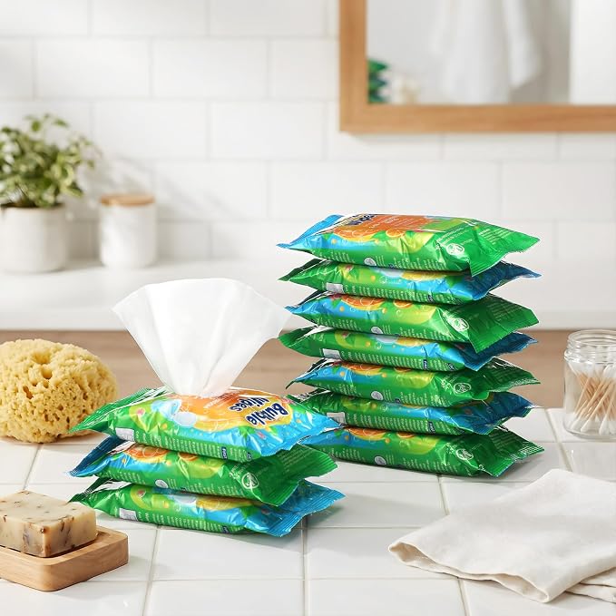 5 Pack Bathroom Cleaning Wipes 100/200 Count 2-in-1 Citrus Scent Wipes Cleaner for Bathroom Toilet, Sink, Tile & Shower -Reusable Sealable Pouch, No Scrubbing Needed