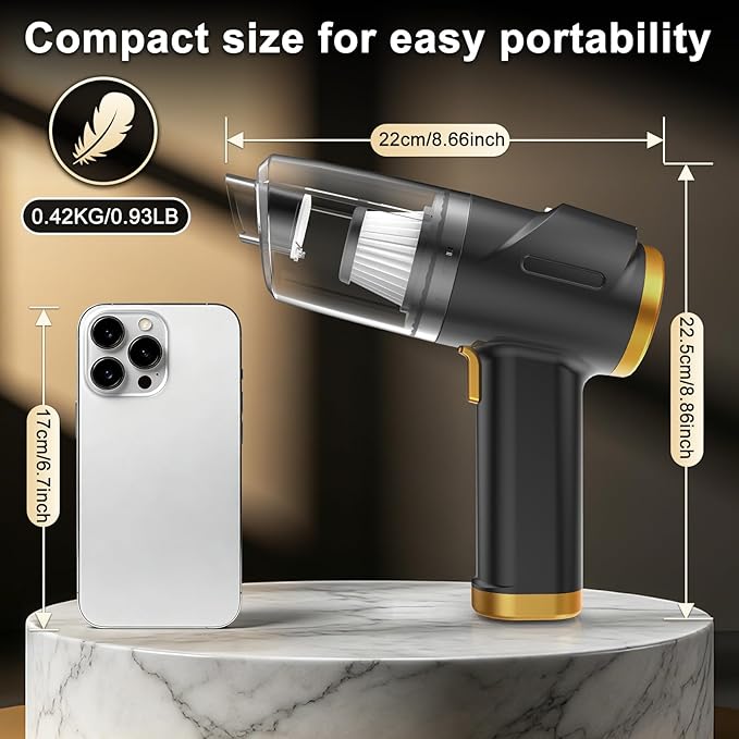3-in-1 Cordless Handheld Vacuum Cleaner, 10KPa Car Vacuum and Air Duster,Type-C Rechargeable with Washable HEPA Filter and LED Light for Car Interior,Home,Office and Pet Hair