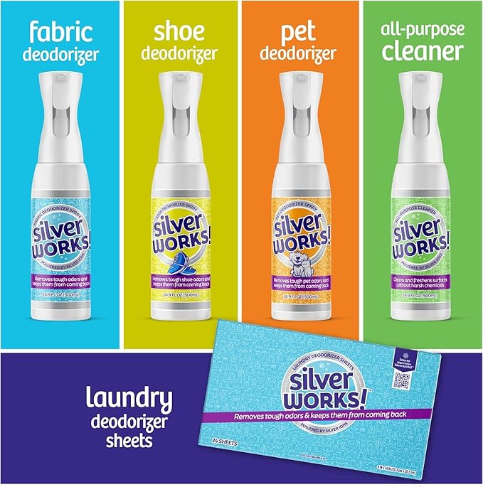 SilverWorks! Shoe Deodorizer Spray For Smelly Shoes, Shoe Odor Elimination Spray, Boot, Sneaker, Foot Sweat Smell Eliminator, Stinky Shoes Odor Eliminator, Shoe Freshener, 16.9oz, Pack of 2