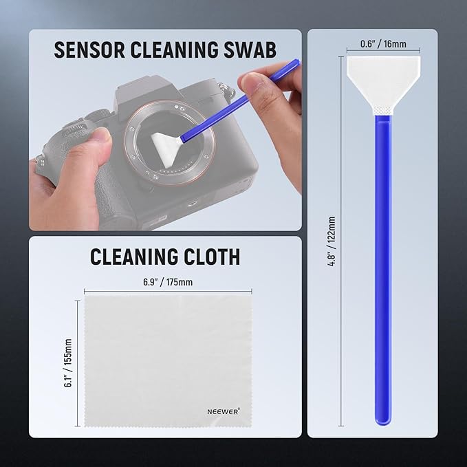 NEEWER 12 in 1 Camera Lens Cleaning Kit for DSLR Cameras, Electronics, Phones, Tablets, 10x Cleaning Swab for 16mm APS-C Sensor + 1x Cleaner Spray + 1x Cloth, HM-47