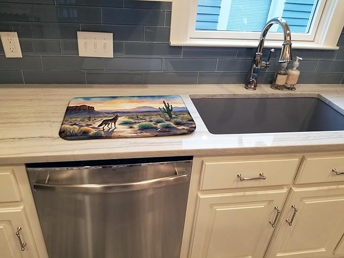 Caroline's Treasures Desert Sunset Coyote Dish Drying Mat Absorbent Dish Drying Mat Pad for Kitchen Counter Dish Drainer Mat for Countertop, 14 x 21", Multicolor