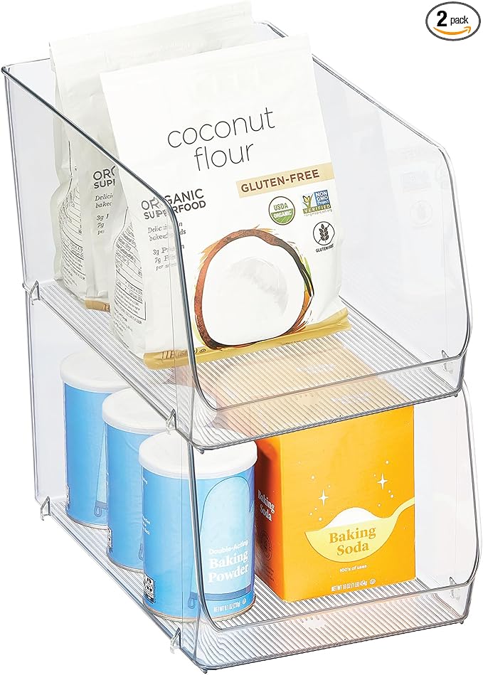 iDesign Clear Plastic Stackable Open Front Storage Bin, Easy Access Organizer for Pantry or Cabinet, 2-Pack