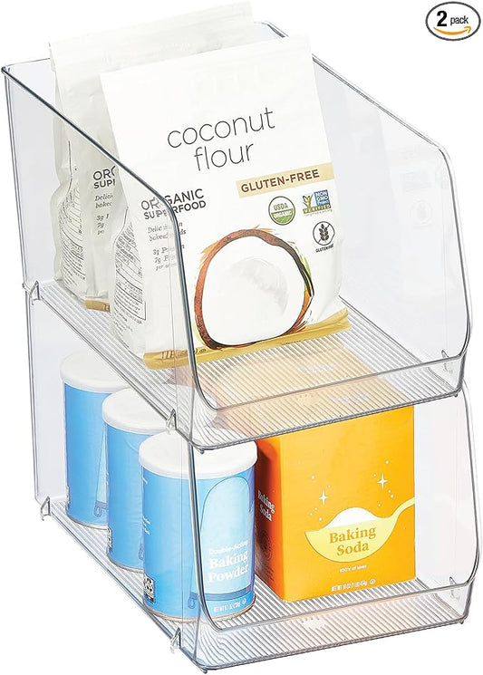 iDesign Clear Plastic Stackable Open Front Storage Bin, Easy Access Organizer for Pantry or Cabinet, 2-Pack