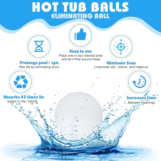 Gerrii 12 Pack Hot Tub Scum Absorber Ball 3 Inch Reusable Pool Sponge Oil Scum Washable Absorber for Pool Spas Keep Water Clean Floating Removal Filter