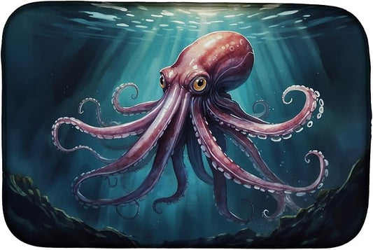 Caroline's Treasures Giant Squid Dish Drying Mat Absorbent Dish Drying Mat Pad for Kitchen Counter Dish Drainer Mat for Countertop, 14 x 21", Multicolor