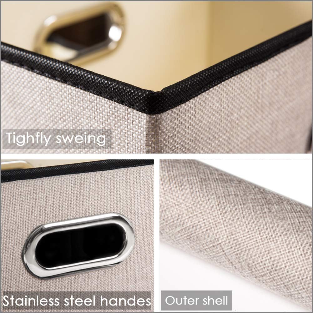 PRANDOM Foldable Storage Bin with Lid [1-Pack] Linen Fabric Decorative Storage Box Organizer Container Basket Cube with Handles Divider for Closet Office Living Room Light Grey(14.9x9.8x9.8)