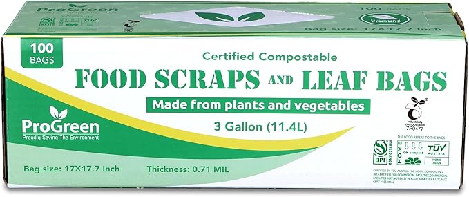 Compostable Trash Bags 3 Gallon, Extra Thick 0.71 Mil, 100 Count, Small Kitchen Compost Bin Bags, Food Scraps Yard Waste Bags, Compost ASTM D6400 BPI and TÜV AUSTRIA Certified