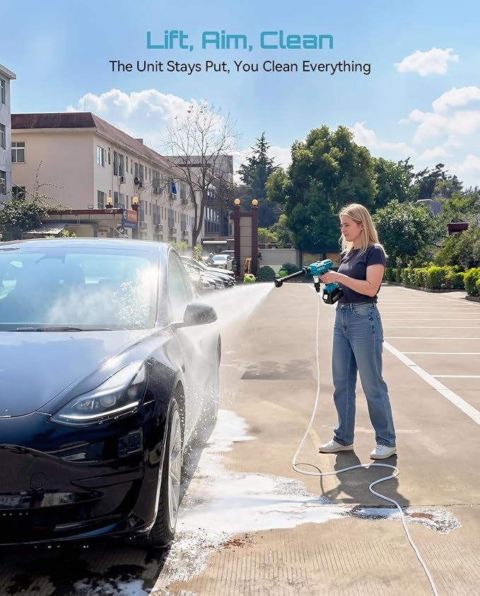 SEESII Cordless Car Washer, Dual 4000mAh Batteries Portable Washer with 6-in-1 Nozzle & Foam Cannon for Car, Home, Garden, Patio and Fence Cleaning