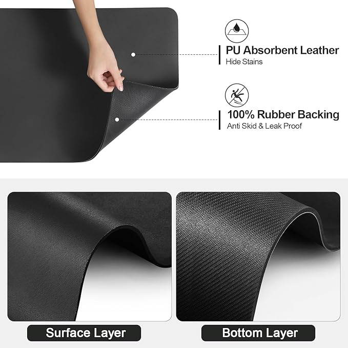 Ecotrim - Dish Drying Mat for Kitchen Counter | Coffee Bar Mat for Countertops | Heat Resistant Drainer Mat with Non-slip Rubber Backed | Hide Stain Kitchen Absorbent Draining Mat | Black 16"x24"