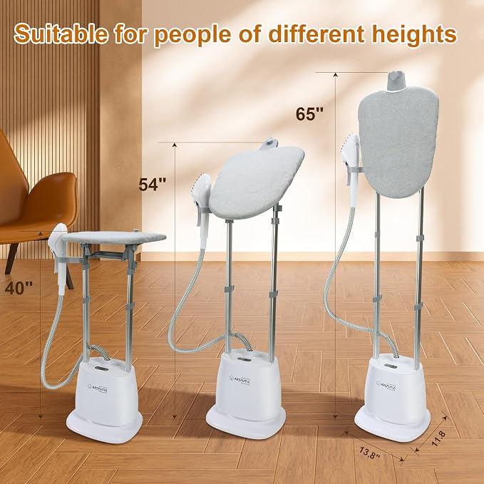 Professional Standing Garment Steamer for Home & Commercial Use | Adjustable Ironing Board, LCD Display, Dual Bar, 1500W, Fabric Brush, Fast Heating, Digital