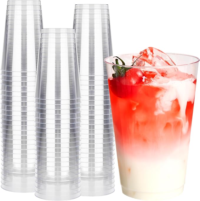 RACETOP 14 oz 100 Pack Disposable Plastic Cups, Disposable Clear Plastic Cups for Parties, Weddings, Gatherings, and Festival Events