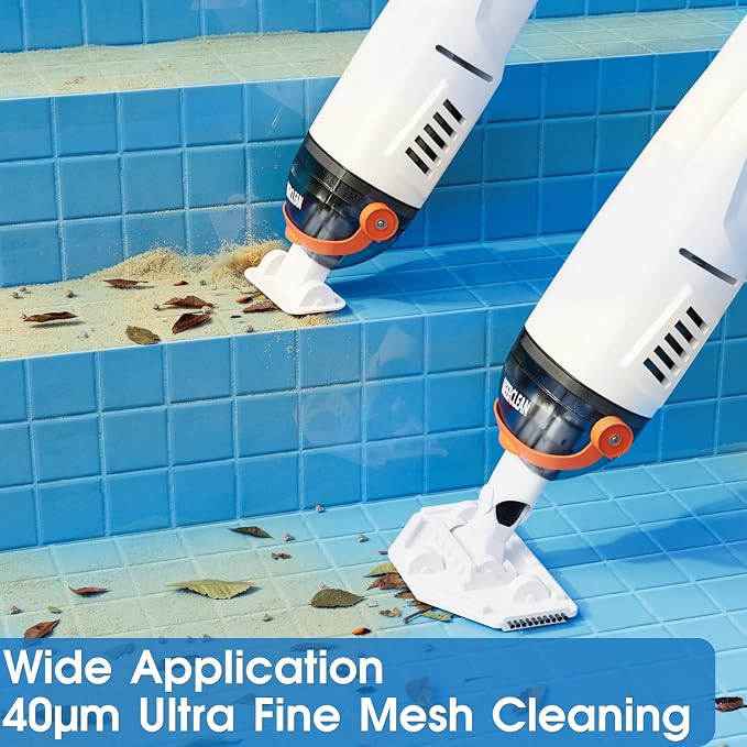 Cordless Handheld Pool Vacuum for Above Ground Pools - Upgraded 26.5GPM Real Suction, Time-Saving Directional-Control, 60min Runtime, 2 Vac Heads & 4 Filter Bags for Hot Tubs & Inground Pools -Orange