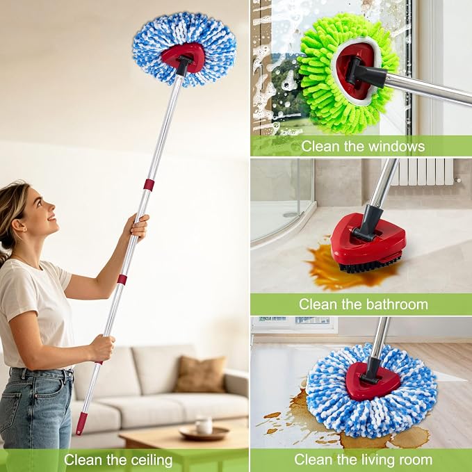 Mop Sets for O Cedar RinseClean 2 Tank Spin Mop System, 2 Microfiber Head Refills and 2 Chenille Pads,1 Handle with 1 Scrub Brush, and 1 Base
