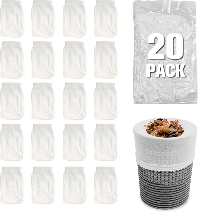 TidyMister 20 Pcs Skimmer Socks, Pre‑Filter Sleeves for Above Ground & Inground Pool Skimmer Baskets, Surface Debris Catcher for Swimming Pools