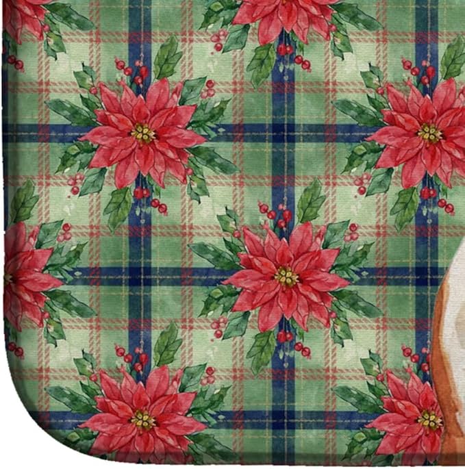 Caroline's Treasures Red and White Bull Terrier Christmas PoinsettIas Dish Drying Mat Absorbent Dish Drying Mat Pad for Kitchen Counter Dish Drainer Mat for Countertop, 14 x 21", Multicolor