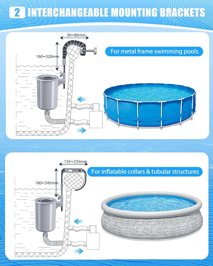 Pool Skimmer, Above Ground Pool Skimmer with 10 Pcs Skimmers Socks, Floating Pools Surface Skimmers Basket, Wall Mount Pools Maintenance Accessories for Inflatable and Metal Frames