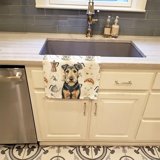 Caroline's Treasures Welsh Terrier Coffee Bar Kitchen Towel Velour Plush Front and Cotton Loop Back Machine Washable