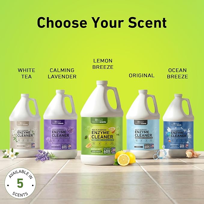Creative Scents Multipurpose Enzyme Cleaner & Odor Remover | Super Concentrated for Floor, Carpet | Pet Urine Odor Eliminator | Enzymatic Cleaner for Cat Urine & Dog Poop | 1 Gallon - Lemon Breeze