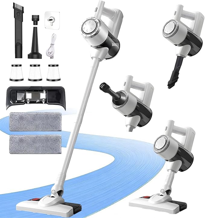 Cordless Vacuum Cleaner with Mop Function,1.5L Dust Cup, Washable HEPA Filter, Lightweight 4.27lbs Stick Vacuum for Hard Floors/Tiles + Blower Function, Water Tank & Mop Pads