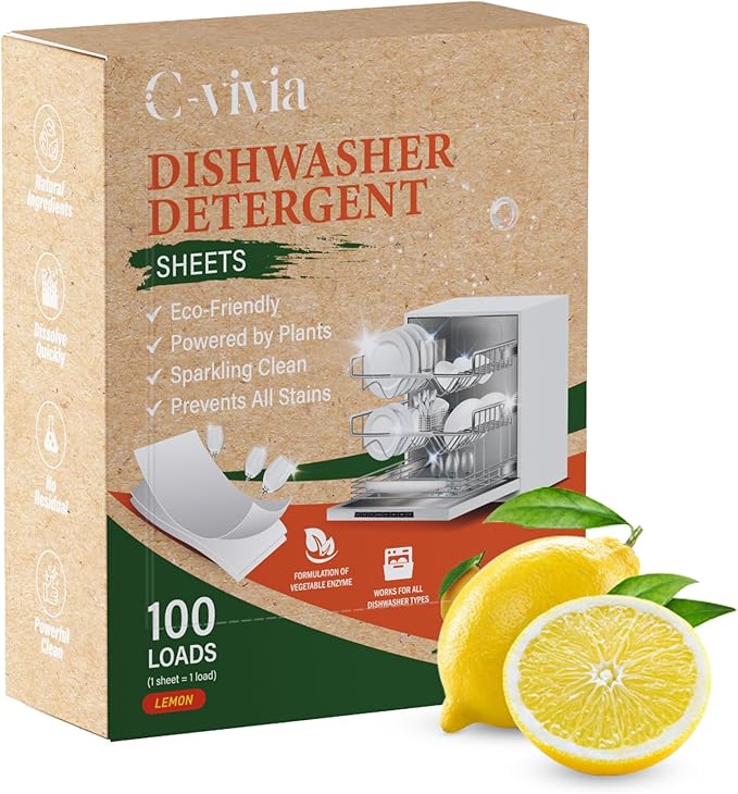 Dishwasher Detergent Sheets 100 Loads, Liquid-Free Dish Soap Strips - Lemon Scented, Plastic Free, Pre-Measured, 3-in-1 Pods Alternative for Sink & Dishwasher, Sparkling Clean Dishes