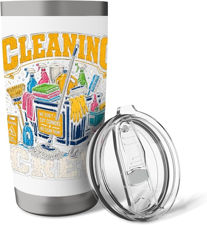 Cleaning Crew Funny Custodian Teamwork Gifts for Men Women Stainless Steel Insulated Tumbler