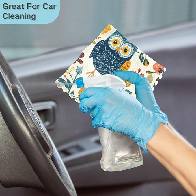ALAZA Dish Towels Kitchen Cleaning Cloths Cute Owl Flowers Leaves Dish Cloths Absorbent Kitchen Towels Lint Free Bar Tea Soft Towel Kitchen Accessories Set of 6,11"x11"