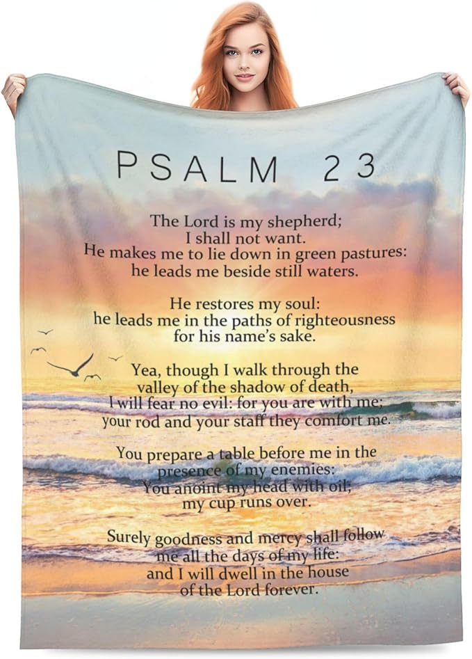 Psalm 23 Blanket Christian Gifts Religious Bible Verse Scripture Throw Blanket Comfy Plush Flannel Fleece Warm Soft Fluffy Fuzzy Blanket for Prayer Women Teens for Bed Sofa Couch 60"X80"