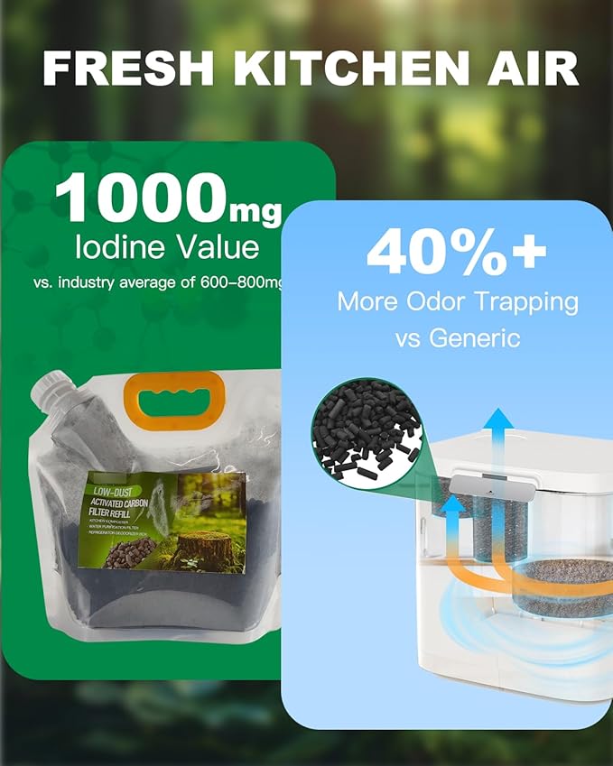2.8 lb Activated Charcoal Filter Refill for Kitchen Waste Composters, Replacement Activated Charcoal Filters Compatible with Electric Countertop Compost Bin
