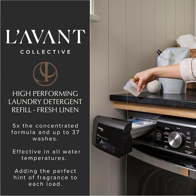 L’AVANT Collective | Laundry Detergent Refill - Fresh Linen Scent | Natural, Concentrated Soap for Sensitive Skin, Stain Remover, Baby Clothes, Luxury Care for Delicates, Everyday Loads, and Fabrics