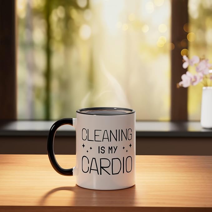 Neat Freak I Cleaning Is My Cardio I Neat Freak Ceramic Mug, Black/White