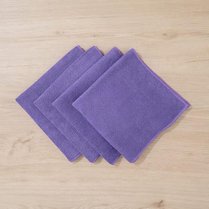 Restaurantware Clean Tek Professional 16 x 16 Inch Cleaning Cloths 100 Lint Free Microfiber Towels - Highly Absorbent Non Abrasive Purple Microfiber Cleaning Rags Reusable For All Purpose Use