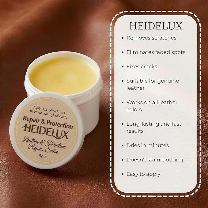 Leather Restoration Cream - Repairs Scratches, Scuffs, Fading & Worn Spots - with Shea Butter, Jojoba, Avocado & Beeswax - Fast-Drying, Non-Staining, No Sticky - Residue Care Kit (1pc)