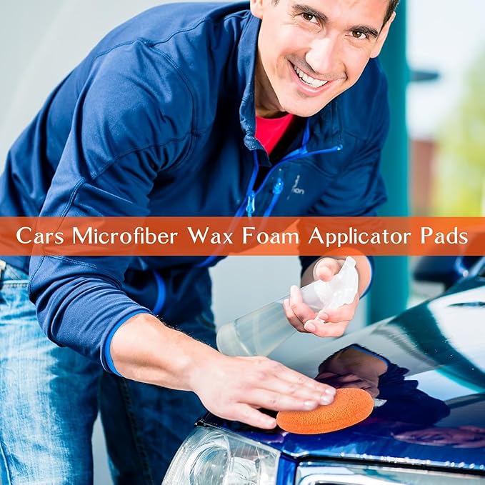 Tanlade 100 Pcs Car Detailing Microfiber Applicator Pad Wax Applicator Wash Microfiber Pads, 5 Inch Diameter (Orange)