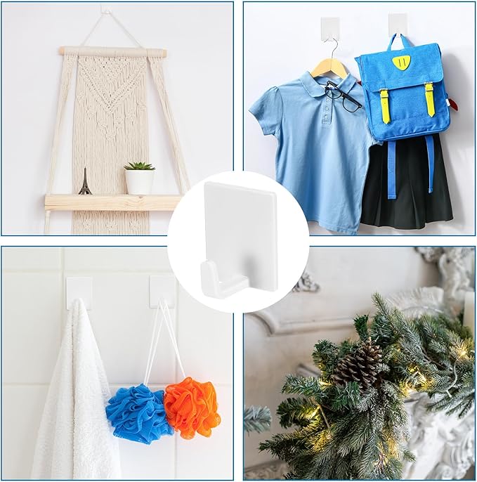 Teenyyou 36 Pcs White Wall Hook Set,Include 24pcs Hanging Hook,12pcs Broom and Mop Holder Wall Mounted for Bathroom,Kitchen,Office,Outdoor and Indoor Tool Organizer