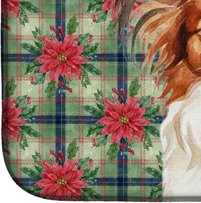 Caroline's Treasures White with Red Papillon Christmas PoinsettIas Dish Drying Mat Absorbent Dish Drying Mat Pad for Kitchen Counter Dish Drainer Mat for Countertop, 14 x 21", Multicolor