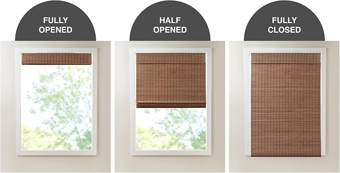Madison Park Eastfield 100% Bamboo Cordless Roman Shades-Woven Wooden Privacy Panel, Light Filtering Easy Installation Window Blind Treatment, Bedroom, Living Room Decor, 27" W x 64" L, Teak
