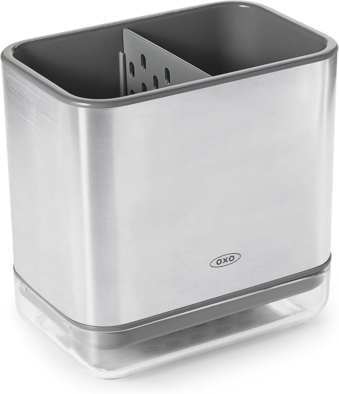 OXO Good Grips Stainless Steel Soap Dispensing Sponge Holder + Sinkware Caddy