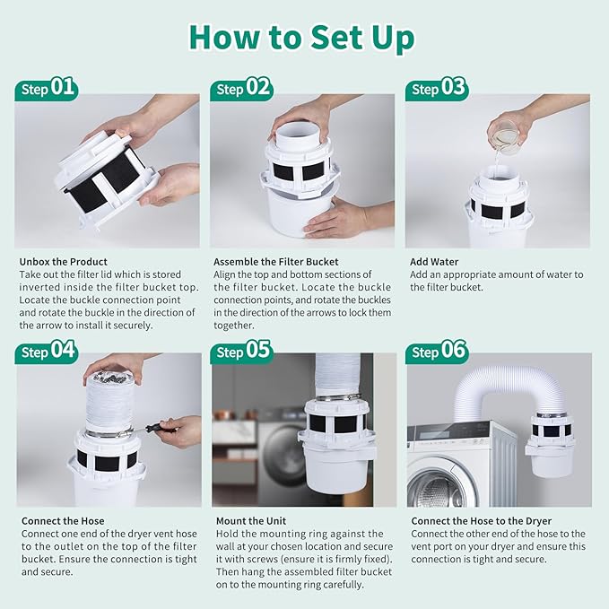 2026 Exclusive 3-in-1 Indoor Dryer Vent Kit with White Dryer Vent Hose - Dryer Lint Catcher Box Water Filter Bucket - Indoor Dryer Lint Trap for Electric Dryer