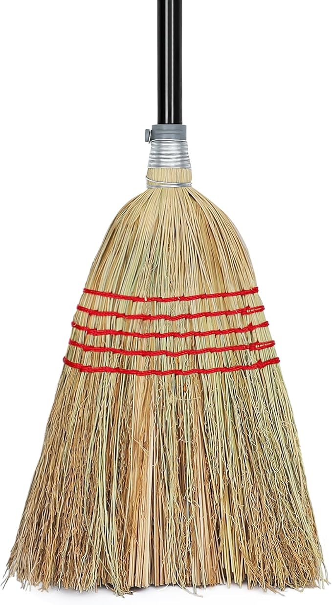 Corn Broom Outdoor, Household Indoor and Outdoor Broom Suitable for Sweeping Gravel, Fallen Leaves and Sand on Yard, Garage, Lawn, Stone Path and Concrete Floor