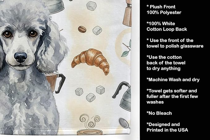 Caroline's Treasures Standard Silver Poodle Coffee Bar Kitchen Towel Velour Plush Front and Cotton Loop Back Machine Washable
