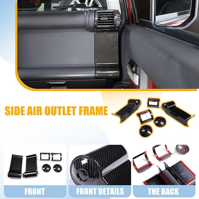 ABS Car Dashboard Side Air Outlet Frame Decorative Panel for Toyota FJ Cruiser (XJ10) 2007-2022 A/C Air Vent Kit Interior Accessories (ABS Carbon fiber)