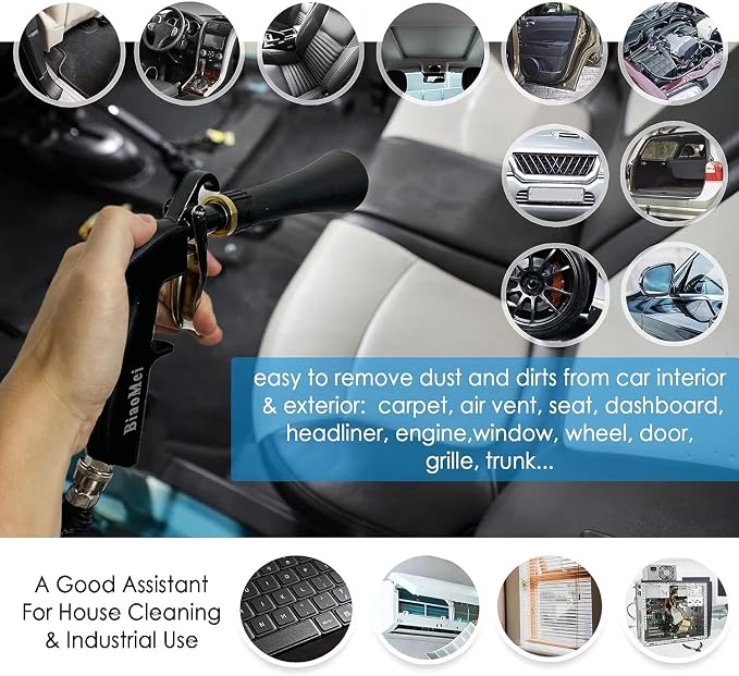 High Pressure Car Interior Spraying Washing Gun Automobile Detailing Cleaning Car Detailing Dry Washing Gun with Brush (New ugrade Aluminum Tube Rotate)
